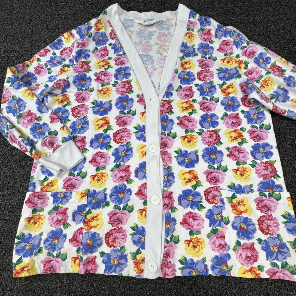 Improved Living Cardigan Womens 2XL Multicolor Floral V-Neck Button Pockets USA
